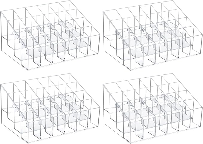 4 Pack Acrylic Lipstick Holder Organizer, 24 Slot Clear Lip Gloss Holder, Lipstick Display Stand for Lipsticks, Lip Balms, Makeup Brushes & Nail