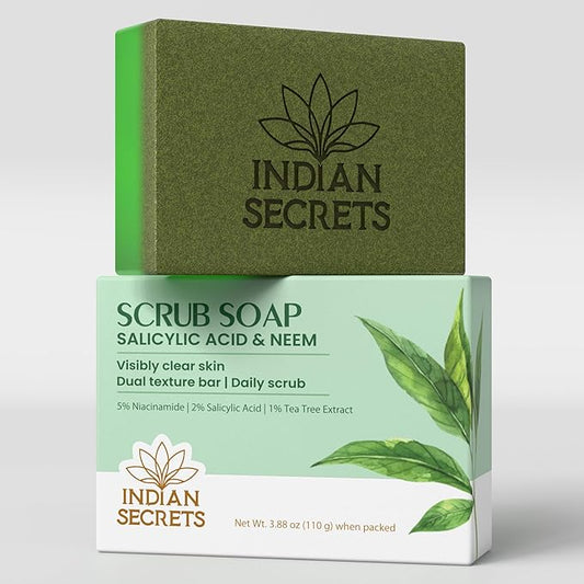 Scrub Soap with Salicylic Acid & Neem – Exfoliating Body & Face Soap – Enriched with Niacinamide, Tea Tree Extract, Neem, Salicylic Acid 110 g (Pack of 1)