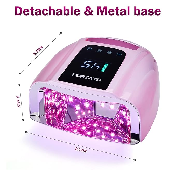 Professional Rechargeable 96W UV LED Portable Cordless UV Light for Nail Lamp Machine with Removable Stainless Steel Bottom,4 Timer Setting and Smart Sensor Nail Dryer (Plating Pink)