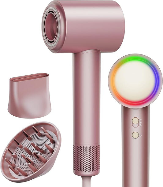 16W RPM High-Speed Hair Dryer for Fast Drying, Quiet lonic Blow Dryer with Frizz Control & No Heat Damage, Lightweight Travel Hair Dryer with Magnetic Nozzles for Curly & Straight Hair (Pink)