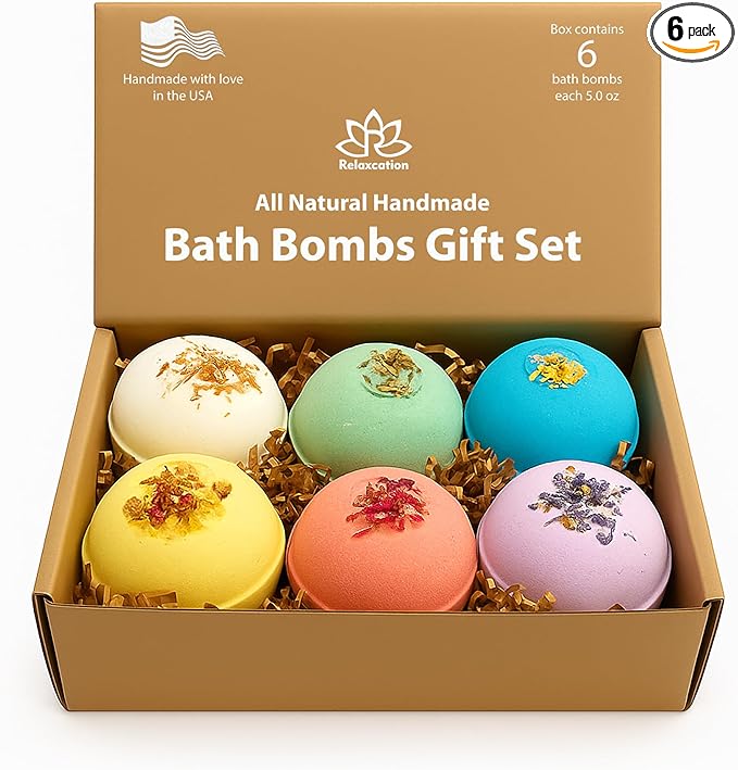 Handmade in USA Organic Bath Bombs Gift Set for Women All Natural with Epsom Salt Relaxation Dead Sea Salt Safe Bath Bombs Kit for Kids Her Mom Mother Grandma Girlfriend - Best Gifts Idea