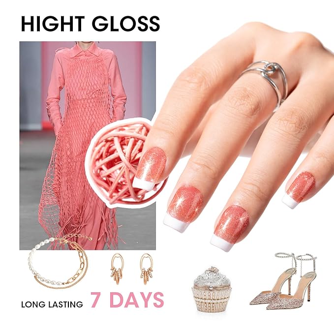 GELLEN Sheer Shimmer Pink Nail Polish & Clear Base Top Coat Nail Polish, Light Pink Shimmer Nail Polishes Summer Spring Translucent 6pcs Set, Quick Dry Regular Nail Polishes Non UV Gel, Hema Free