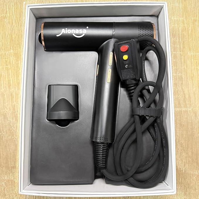 Hair Dryer, High Speed Ionic Blow Dryer with Brushless Motor for Fast Drying, Lightweight, Low Noise Compact Hair Blow Dryer, Hairdryer with 1 Magnetic Nozzle Attachments for Salon Home Travel