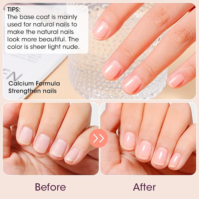 GELLEN Clear Nail Polish Base Coat Sheer Tinted Nude, Natural Color Regular Nail Polish, Calcium Formula Strengthens Nails, Enhances Natural Look, Quick Air Dry, Anti-Yellowing, Hema Free, Non-toxic