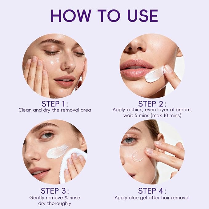 Facial Hair Removal Cream for Women – Depilatory & Post Care Soothing Cream, 5 Min Painless & Fast Face Hair Remover from Chin, Upper Lip, and Sideburns, Gentle Plant Formula for Sensitive Skin