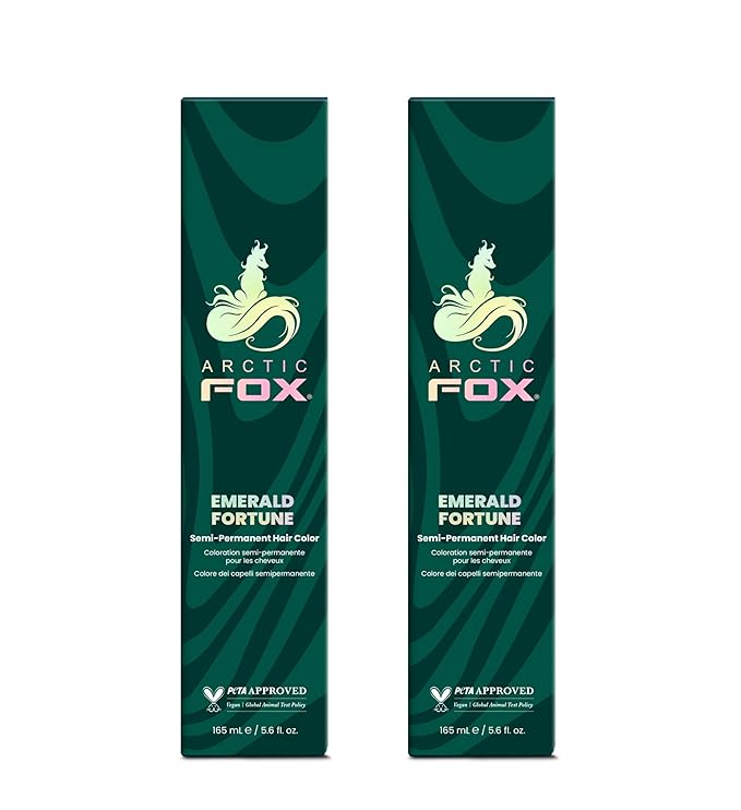 Arctic Fox Semi-Permanent Hair Color Dye, Emerald Fortune, Vibrant Teal Green, Vegan & Cruelty-Free, Ammonia-Free, Hydrating Formula, For All Hair Types, 5.6 Fl Oz (Pack of 2)