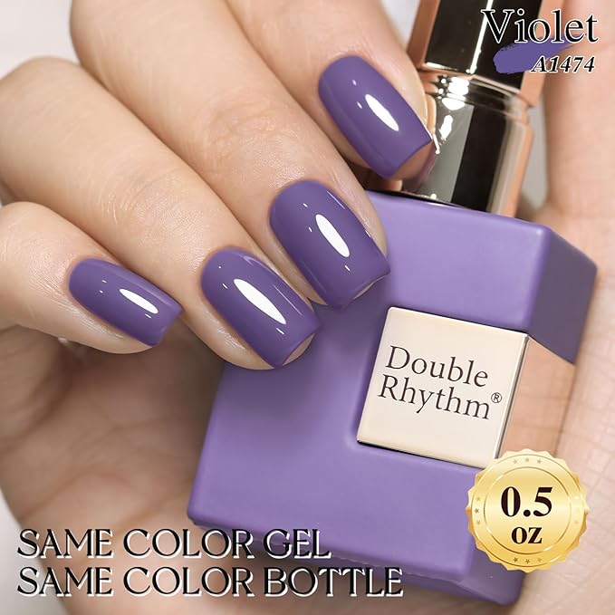 Double Rhythm 15ML Gel Polish Pure Sheer Same Color Same Bottle Soak Off Gel Polish Art Manicure Salon DIY at Home for Women (Deep Purple Blue-A1474)