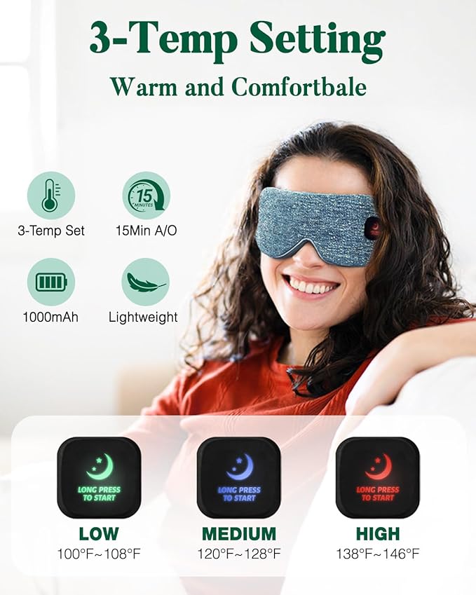 Heated Eye Mask for Dry Eyes, FSA Eligible HSA, Cordless Warm Compress for Eyes, Light Blocking Eye Heating Pad, Styes, Sleep, Cover Washable, Rechargeable, Deep Blue
