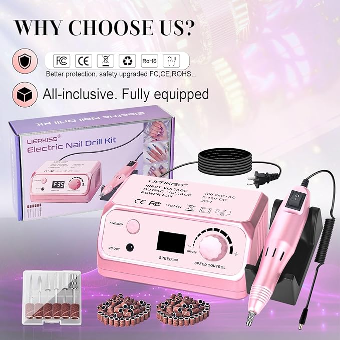 Nail Drill Professional 35000RPM Drils Nail Electric Nail File Nails Drill with 100pcs Sanding Bands and Nail Drill Bits for Acrylic, Gel Nail Manicure & Pedicure