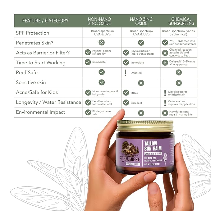 Lavender Tallow Sunscreen SPF 50 – Grass-Fed Beef Tallow Balm with Carrot Seed Oil & Non-Nano Zinc – Organic Face & Body Moisturizer, Reef Safe, Naturally Scented – 2.5oz x 3, Made in USA