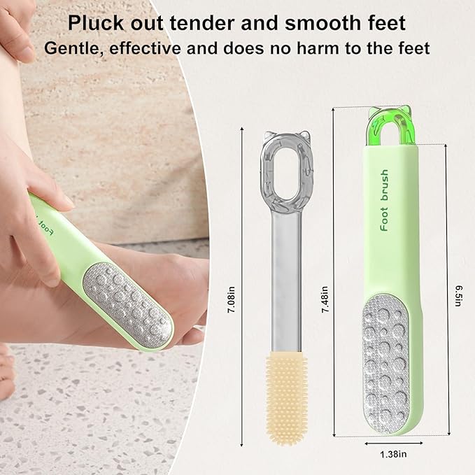 Double-Sided Stainless Steel Foot File, Foot Callus Remover & Foot Scrubber, Professional Pedicure Tool for Dry & Wet Feet, Safe Hard Skin Remover for Sensitive Feet, Green (Ergonomic Grip)