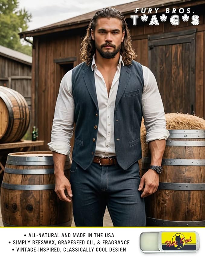 FURY BROS. TAGS Men’s Solid Cologne | Nite Owl | Lavender Vetiver Musk | Beeswax Grapeseed Oil Fragrance | Made in USA | Travel Size .25 oz