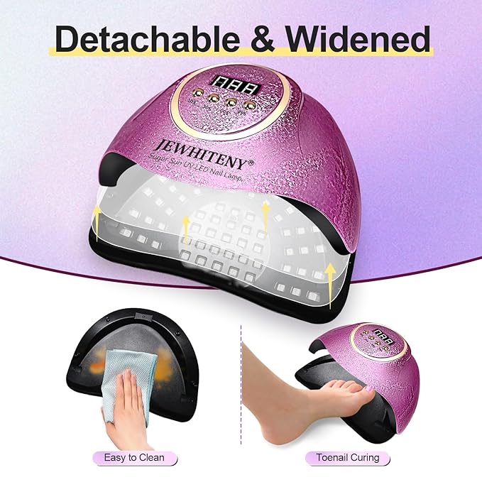 JEWHITENY Pink U V Gel Nail Lamp:LED Nails Curing Lamp with Automatic Sensor & 4 Timers Nail Light with 66 Lamp Beads