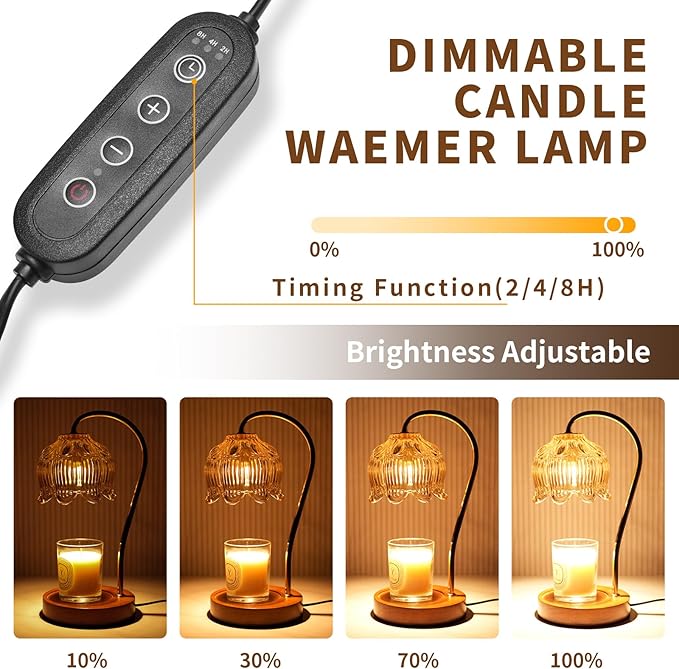 Dimmable Flower Candle Warmer Lamp, Fall Candle Warmer with Timer & 4Bulbs, Womens Gifts for Christmas Birthday, Unique Home Decor for Bedroom Fall Decor (Orange)