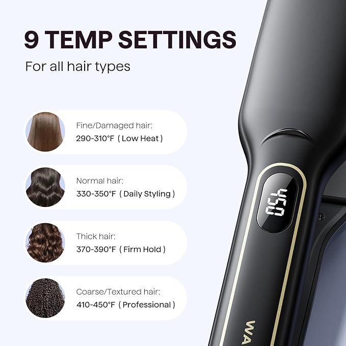Wavytalk Wet to Straight Hair Straightener, Titanium 1.75 Inch Vent Sesh Wide Flat Iron, Straightener for Damp or Dry Hair with Dual Voltage Leave Silky & Smooth, Black