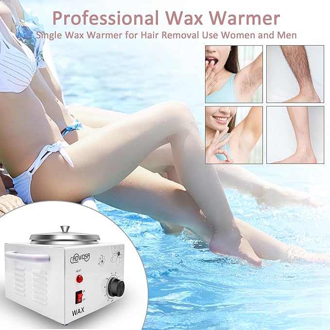 Professional Waxing Kit Wax Warmer Single Pot Wax Heater Machine for Hair Removal, Large Waxing Pot with Non-Stick Easy Clean Pot, 50 Sticks & 20 Collar, for Spa Salon Beauty Esthetician Home(White)