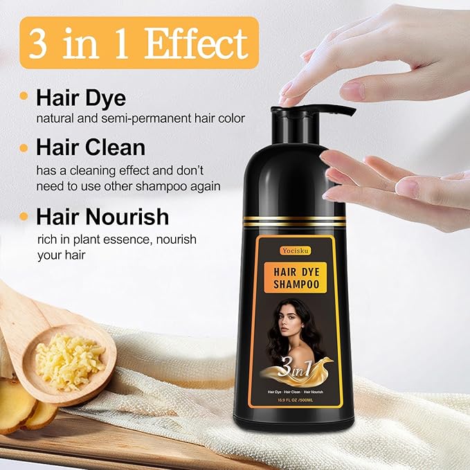 Hair Dye Shampoo 3 in 1, Black Hair Dye, Hair Color for Gray Hair Coverage, Shampoo for Color Treated Hair, Easy at Home Application for Men & Women 16.9 Fl Oz (Black)