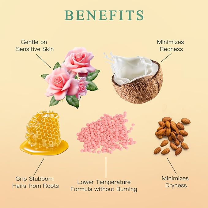 Hard Wax Beads, Bouvetan 1.3Lb/21oz Wax Beans for Brazilian Waxing, Hard Waxing Beads for Eyebrow, Face, Bikini for Women Men Hair Removal with 10pcs Wax Spatulas, 6 Packs