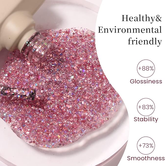 MAYCHAO 15ML Rose Pink Glitter Gel Nail Polish 1Pc Sparkly Pink Glitter Gel Polish Soak Off UV LED Nail Polish Nail Art Starter Manicure Salon DIY at Home, 0.5 OZ