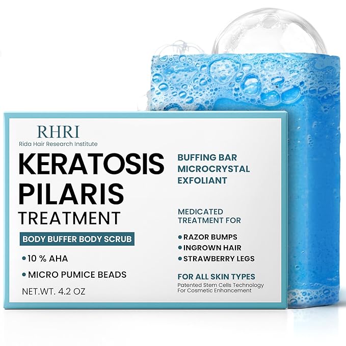 Body Soap for Keratosis Pilaris | Exfoliating Soap Scrub with 10% AHA & Micro Pumice Beads | Buffingbar for Smooth Skin, Strawberry Legs, Ingrown Hair & Razor Bumps | Bar Soap for Men and Women 4.2 oz