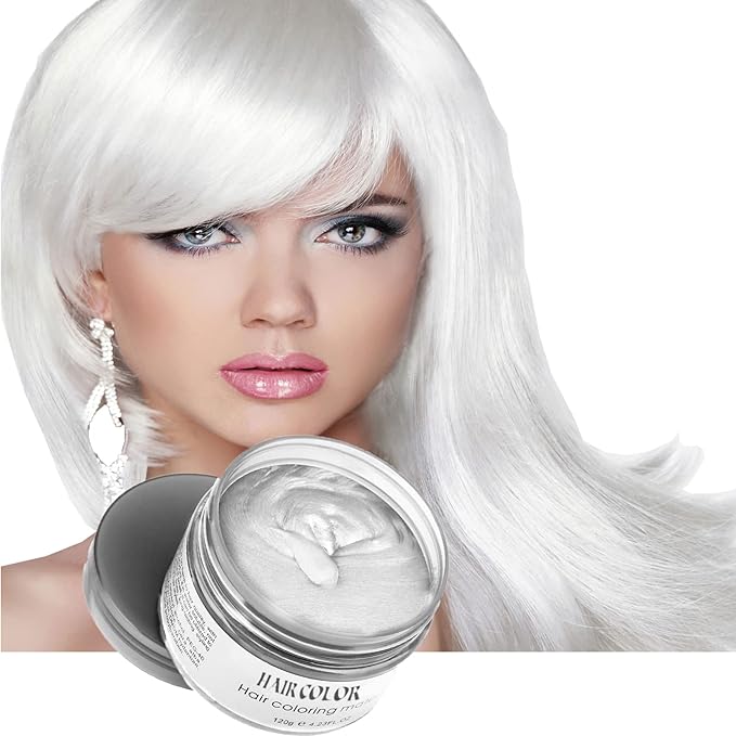 Christmas White Hair Spray Color, Hair Color Wax, 4.23 Ounces Natural Hair Wax Color, Washable Kids Women Temporary Hair Color Dye Clays Pomades for Parties, Cosplay, Role Playing, Halloween (White)