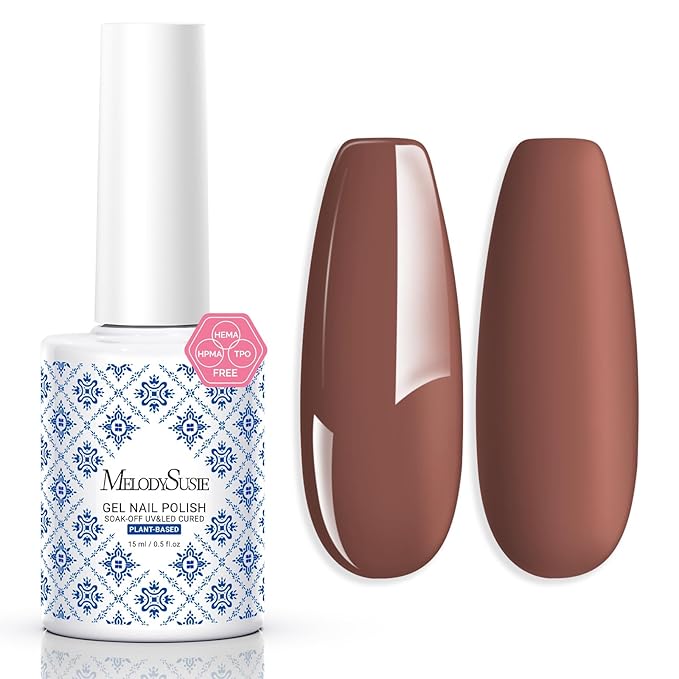 MelodySusie Fleurwee Plant Based Gel Nail Polish, Hema Free Cappuccino Brown Nail Polish, Soak Off UV LED Gel Polish Gift for Women 21 Non Toxic Long Lasting Nail Art Manicure Salon DIY at Home P28
