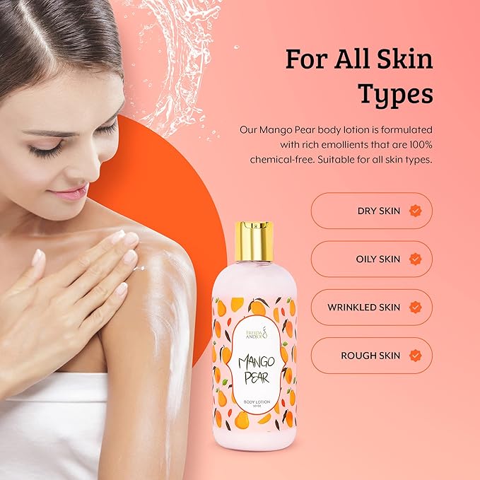 Home Spa Gift 10oz Deep Moisturizing Fragrance Body Lotion & 8 oz. Fine Fragrance Body Mist Set Luxury Self-Care Combo for Women and Girls (Mango Pear)