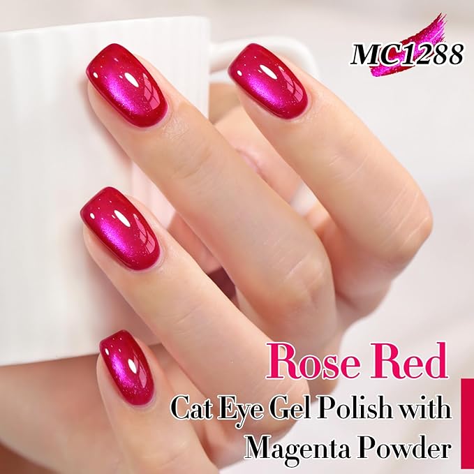 Double Rhythm 0.5 OZ Cat Eye Gel Polish with Magnet 15ML Holographic Glitter Shimmer Translucent Jelly Color Magnetic Gel Polish Salon DIY at Home (Pitaya Purple-MC1288)