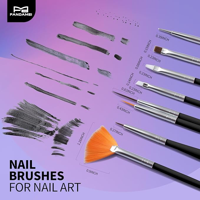 FANDAMEI Nail Art Tools, Nail Brush, 15 PCS Nail Art Brushes, 5 PCS Nail Dotting Tool, Nail Stand, Nail Holder For Painting Nails, Nail Tools, Nail Design Tools, Black