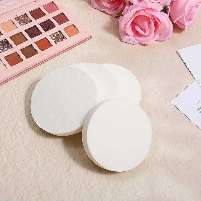5 PCS Flat Makeup Sponge for Foundation, White Cushion Foundation Puff Round Makeup Sponge, Round Beauty Blender Sponges Powder Puff for Professional Make Up