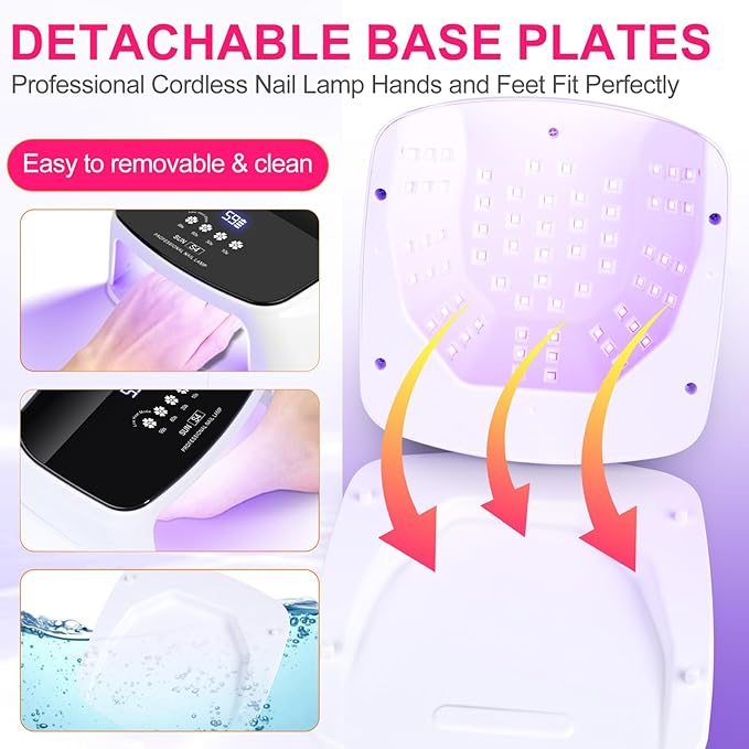 UV Nail Lamp, 288W 8 Hours Super Long-Lasting 15600mAh Professional Cordless UV LED Lamp for Nails 66Pcs Lamp Beads Automatic Sensor Gel Nail uv Light for Nail Art at Home and in Salons Pink