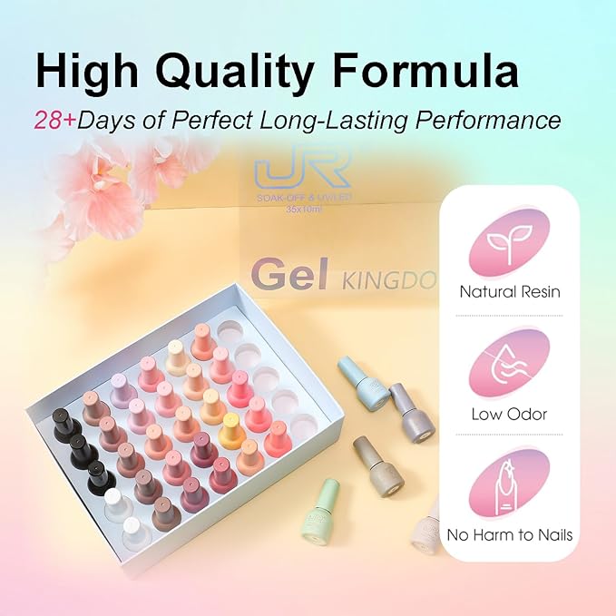 JR 35pcs 10ml Gel Nail Polish Same Color Same Bottle Red Pink Nude Gel Polish Set Base Top Matte Coat For Nail Salon Professional Nail Art Manicure for Women A Set