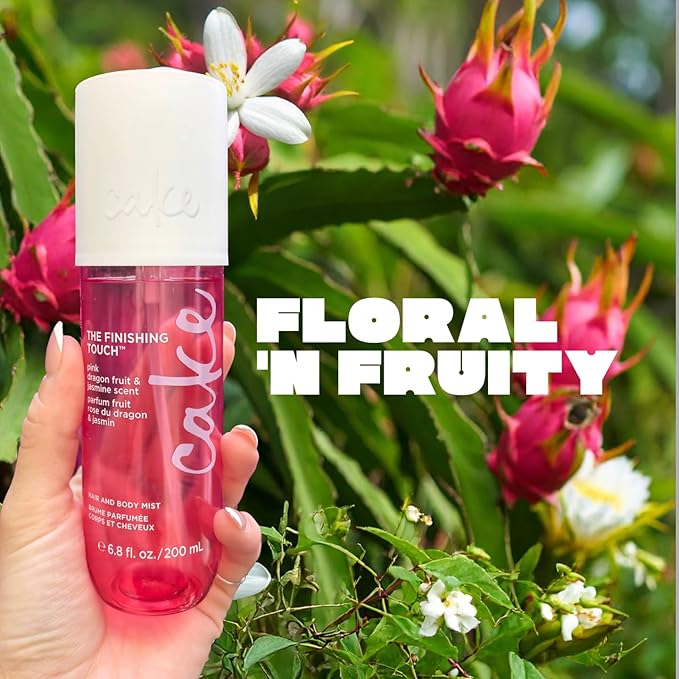 Cake Beauty Finishing Touch Hair and Body Mist, Pink Dragon Fruit & Jasmine Scent- Fine Fragrance Mist – Infused with Aloe and Argan Oil - 6.8 Fl Oz / 200 mL