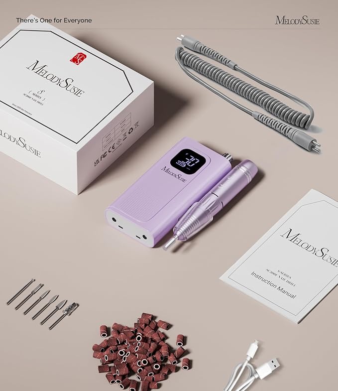 MelodySusie Entry-Level Clip-On Cordless Essential Nail Drill, SC300F 30000RPM Reliable E-File with LCD Display for All Manicure Shaping & Gel Removal, Ideal for Training, Nail Art Practice & Home Use