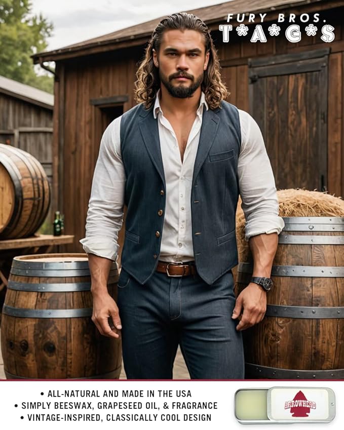 FURY BROS. TAGS Men’s Solid Cologne | Arrowhead | Smoked Tonka & Pipe Tobacco | Beeswax Grapeseed Oil Fragrance | Made in USA | Travel Size .25 oz