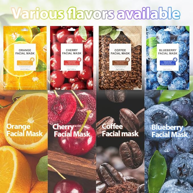 Kaely 40 Pack Bulk Face Masks for Kids, Kids Face Mask Spa Day Kit Supplies, Spa Party Favors for Teens Girls Women, Sheet Facial Mask Skincare Gifts Set, Hydrating Nourish for All Skin Types, 01