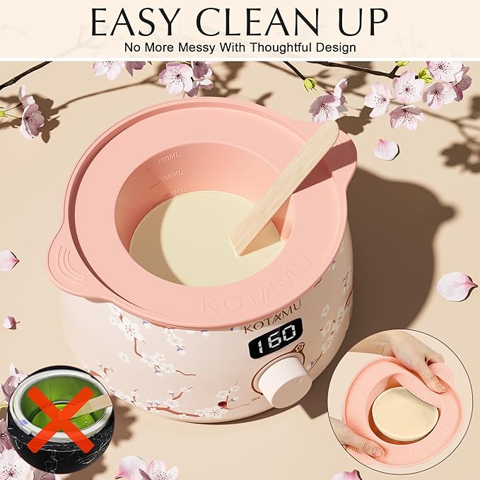 KOTAMU Waxing Kit for Women & Men, Wax Warmer for Hair Removal, Digital Wax Kit with Silicone Pot，Ideal for Face Eyebrow Arm Legs Armpit &Sensitive Skin, Waxing Machine for Home Salon Use- Cherry