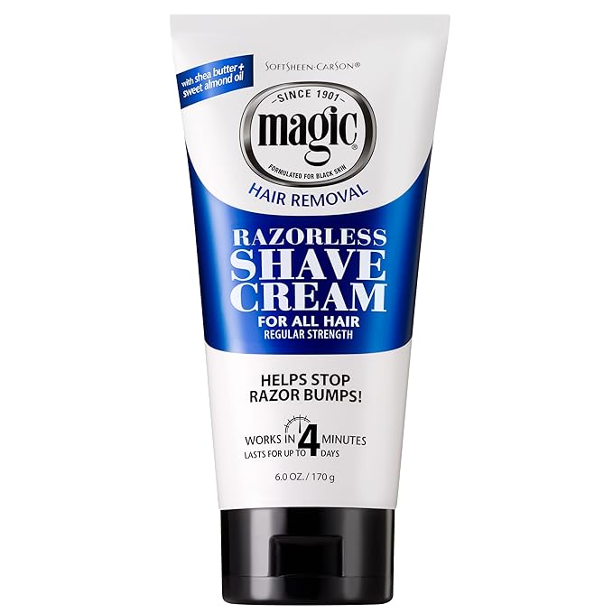 SoftSheen-Carson Magic Razorless Shaving Cream, Depilatory Hair Removal Cream for Body Hair, Regular Strength, Works in 4 Minutes, 6 Oz