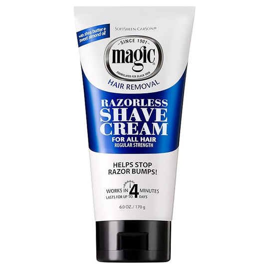 SoftSheen-Carson Magic Razorless Shaving Cream, Depilatory Hair Removal Cream for Body Hair, Regular Strength, Works in 4 Minutes, 6 Oz