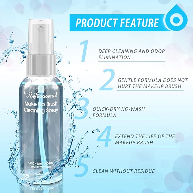 Makeup Brush Cleaner for Cosmetic Brushes, No-washing Quick Drying Deep Cleaning Spray Ideal for Makeup Brushes Sponges for Women Girls 3.38 oz