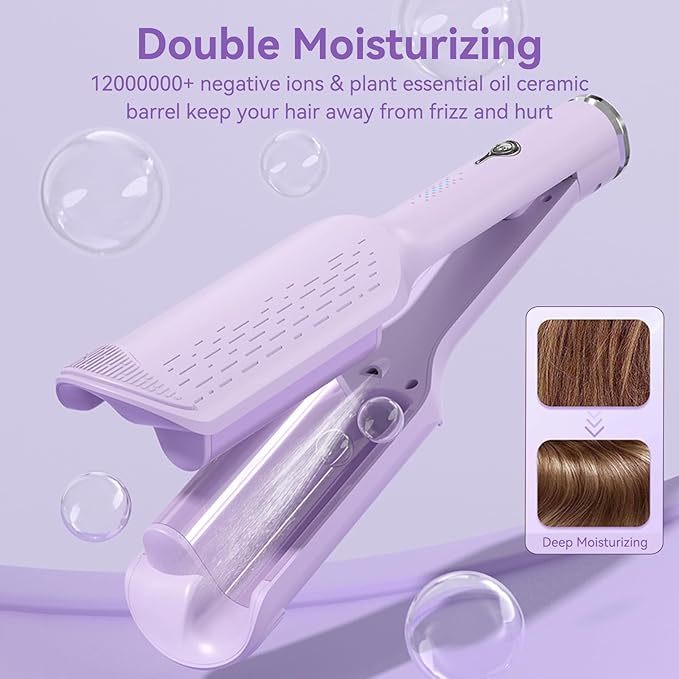 Curling Iron Hair Crimper Waver, 1.25 Inch Rovy Wave Curling Iron with Anti-Scald, Ionic Deep Waver Hair Curler Tool with Ceramic 2 Barrel for Women, 32mm Beach Waves with 30 Min Auto Shut Off