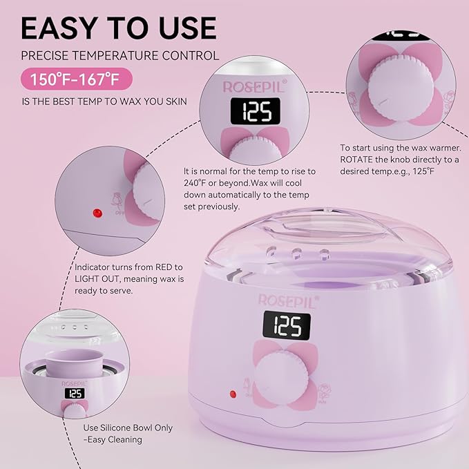 Digital Wax Warmer - Beginner-Friendly Waxing Kit with Smart Temp Control, 6 Packs (3 Colors) Wax Beads for Targeted Hair Removal - Ideal for Body, Bikini, face, Home Salon Use