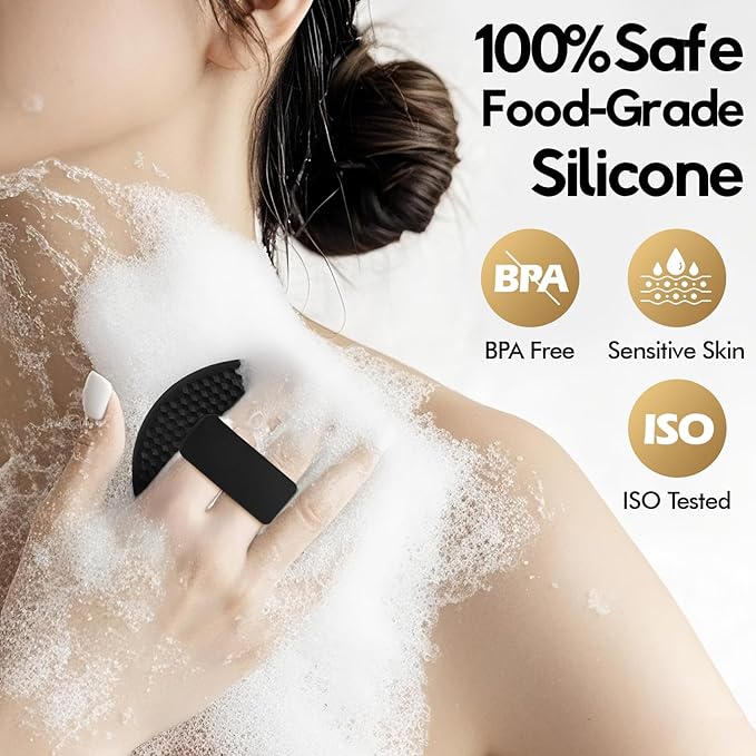 Silicone Body Scrubber - Loop Fin Bristles Loofah for Gentle Exfoliating & Lathering with Body Scrub & Wash, Durable & Hygienic, Deep Cleansing Exfoliator for All Skin Types - Shower Essential