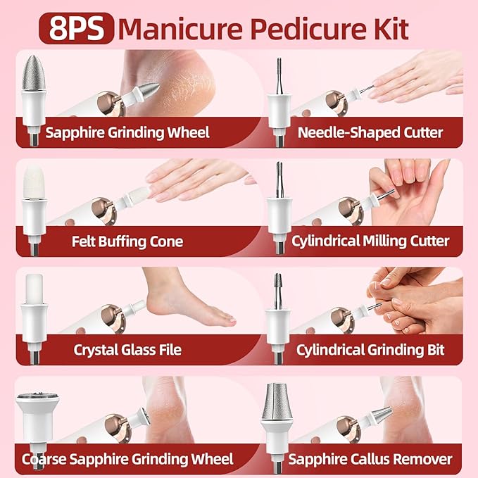 Cordless Electric Nail File Set, Portable Electric Nail Drill Machine,Professional Manicure Pedicure Kit, 5 Speeds Hand Foot Care Tool for Calluses, Thick Nails, Grind, Trim, Polish