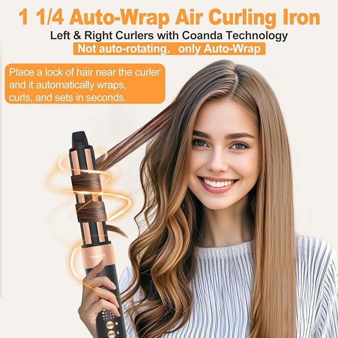 Hair Styler Hair Dryer Brush - 110,000 RPM High-Speed Hot Air Styler,Multi Stylers with Auto-Wrap Curler, Professional Blow Dryer Brush for Fast Curling Volumizing Straightening Styling(Black-Golden)