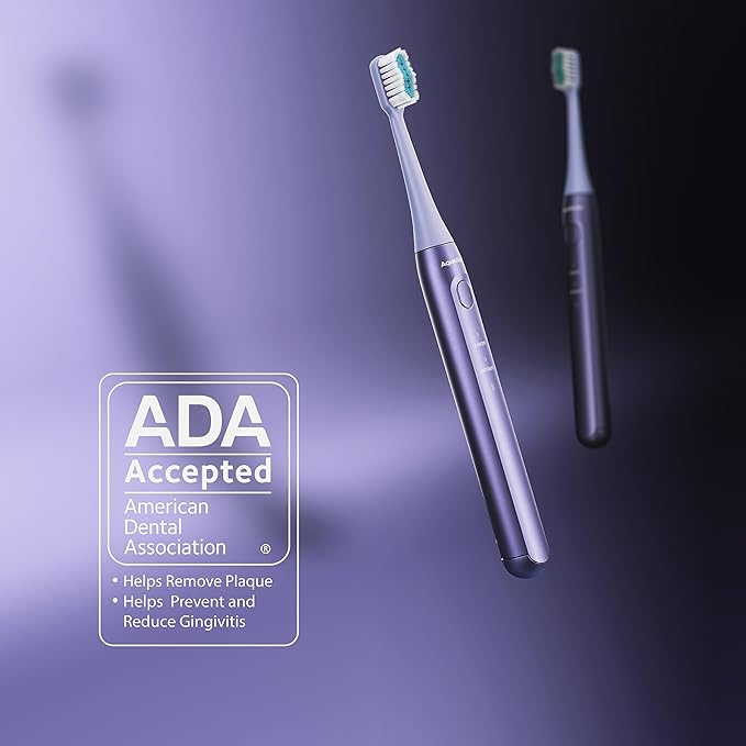Aquasonic Icon ADA-Accepted Rechargeable Toothbrush | Magnetic Holder & Slim Travel Case | 2 Brushing Modes & Smart Timers | Gentle Micro-Vibrations (Lilac)