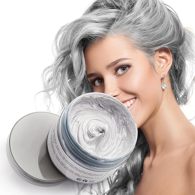 Silver Gray Hair Color Wax, Natural Hairstyle Wax 4.23 oz, Temporary Hairstyle Cream for Party, Cosplay, Halloween, Daily use, Date, Clubbing (Silver Grey)