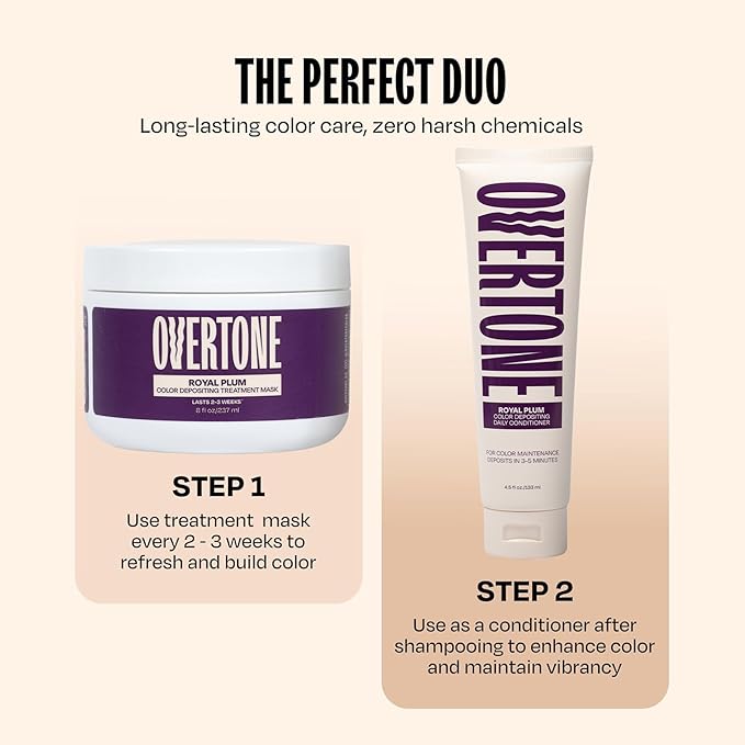 Overtone Semi Permanent Hair Color Conditioner, Royal Plum, 8 oz, Nourishing, Damage-Free, Color Depositing Mask for All Hair Types with Shea Butter & Coconut Oil, Vegan & Cruelty-Free