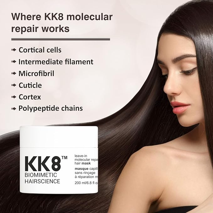 KK8 Biomimetic Hairscience Leave-In Molecular Repair Hair Mask, Professional Strength Treatment for Damaged Hair, 3.8 fl oz