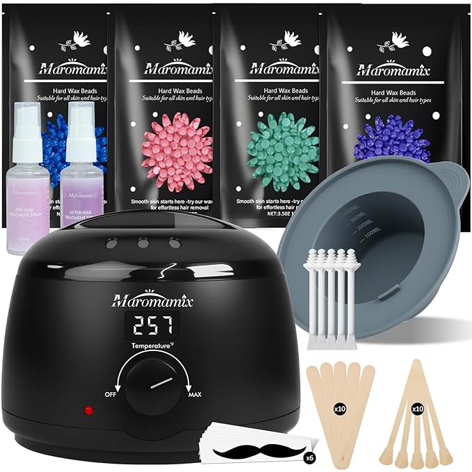 Waxing Kit -Digital Wax Warmer Machine for Hair Removal with 4 Packs of Hard Wax Beads & Silicone Pot for Full Body, Legs, Face, Eyebrows, Bikini, Brazilian at Home Waxing Kit for Men Women